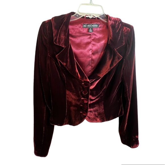 Blanc Noir Burgundy Velvet Lined Jacket, Button Front & Cuffs, Size M - Picture 7 of 7